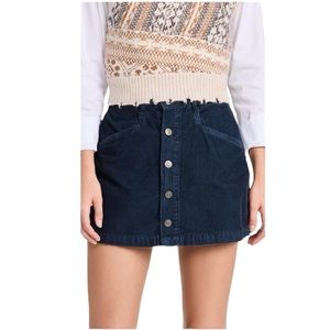 FREE PEOPLE  Ray Mini Corduroy Button Up Skirt  Ebony Navy NWT Size 6